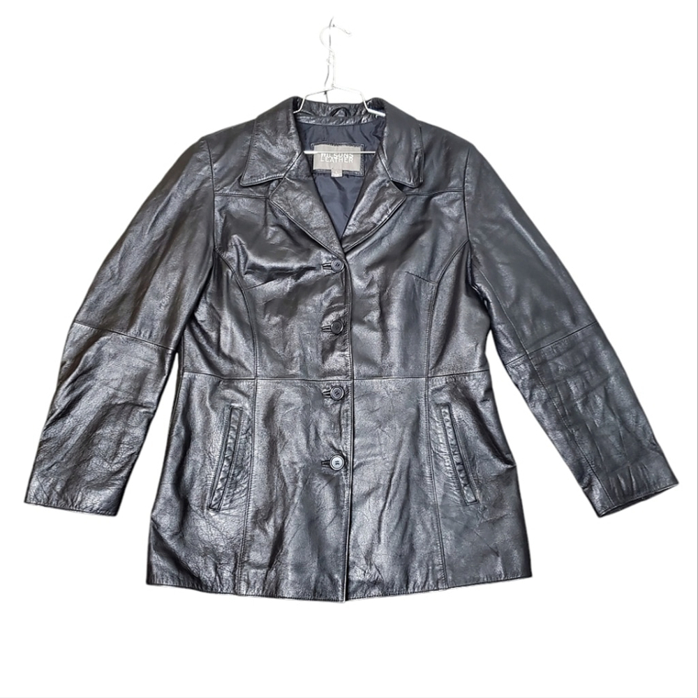 Vintage Wilsons Leather Jacket Y2K Grunge Mobwife Goth Classic Preppy Black Lrg